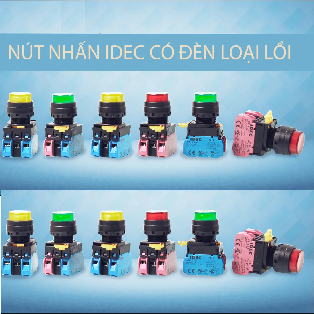 Nút Nhấn Nhả Có Đèn Xanh Lá IDEC YW1L-M2E10Q4G