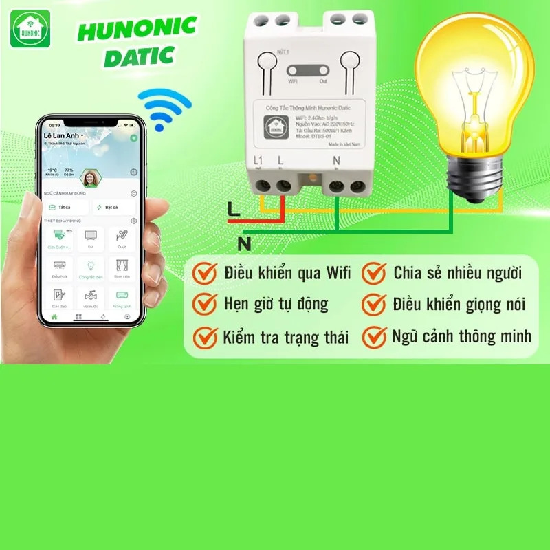 Bộ Điều Khiển 1 Thiết Bị Từ Xa Qua App Wifi Hunonic DTBS01