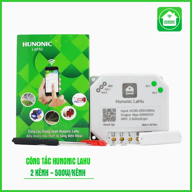Bộ Điều Khiển 2 Thiết Bị Từ Xa Qua App Wifi Hunonic LAHU02