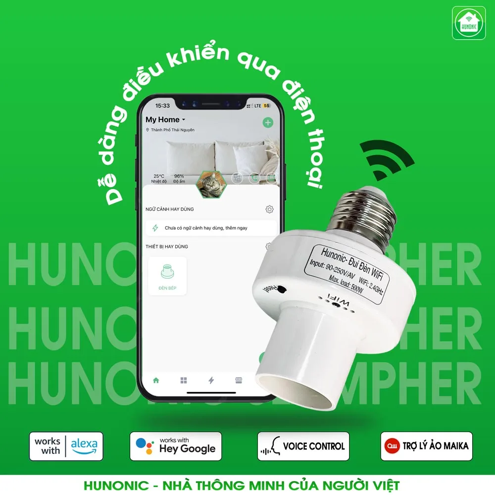 Đuôi Đèn Điều Khiển Bật Tắt Từ Xa Qua App Wifi Hunonic DDWIFI-500W