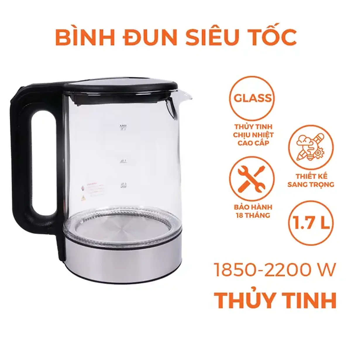 Bình Ấm Đun Siêu Tốc Thủy Tinh Cao Cấp Nanoco 1.7 Lít NKT1790