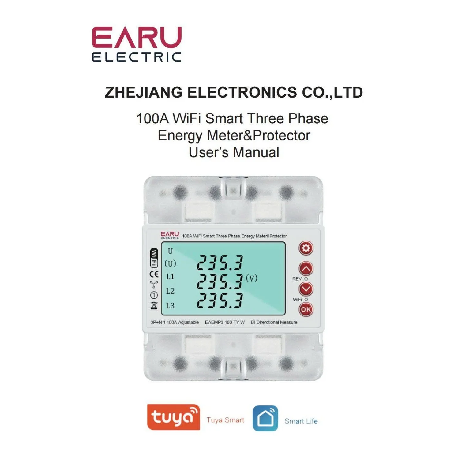 Đồng Hồ Công Tơ Điện 3 Pha Xem Qua Wifi 100A EARU EAEMP3-100-TY-W