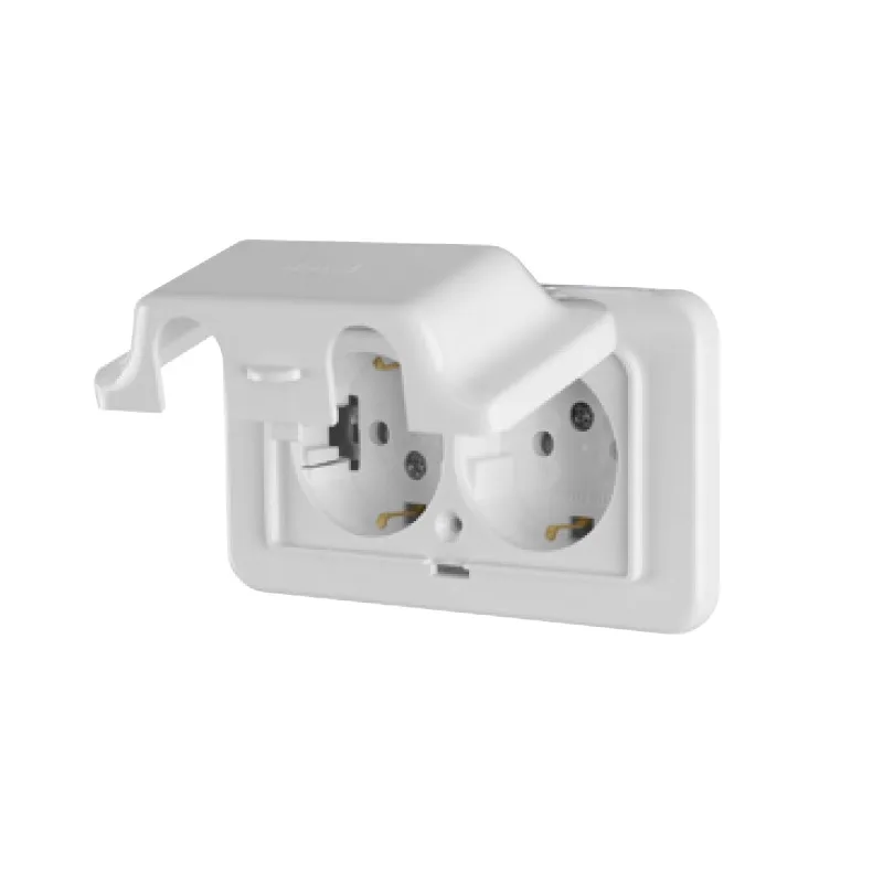 Ổ Cắm Nổi Đôi 2 Chấu 16A Có Nắp Che Mưa Dosel DC2214