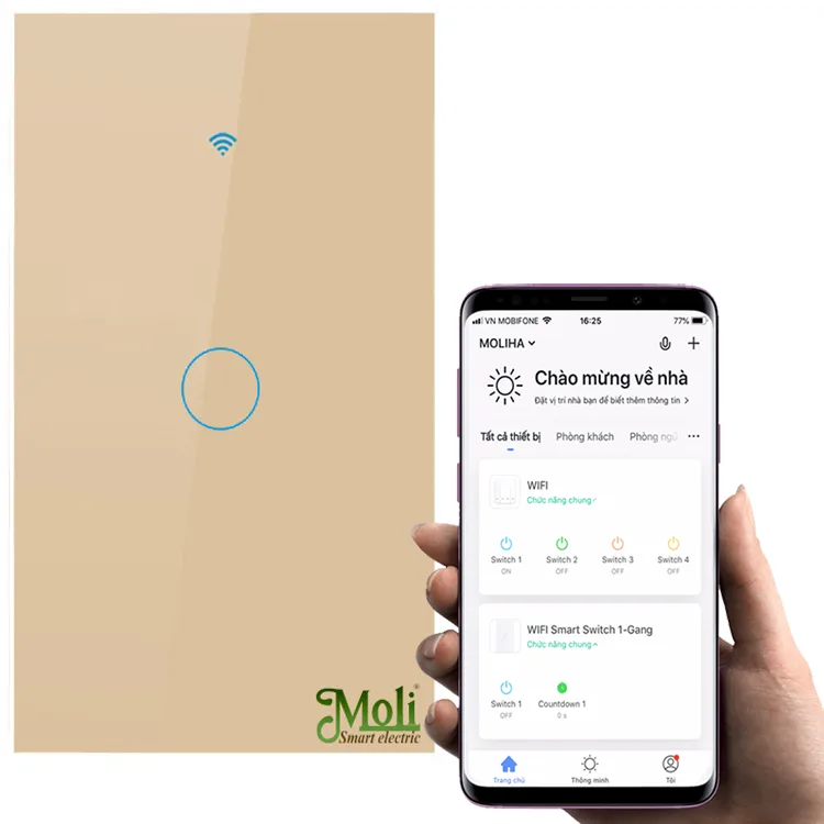 Công Tắc Cảm Ứng Điều Khiển Qua Wifi Cho 1 Thiết Bị ML-WF1