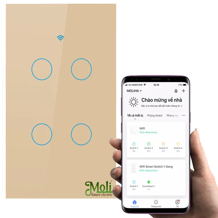 Công Tắc Cảm Ứng Điều Khiển Qua Wifi Cho 4 Thiết Bị ML-WF4