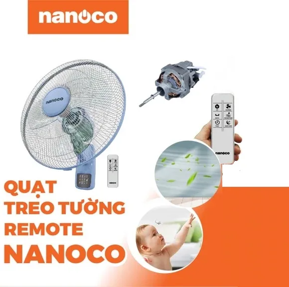 Quạt Treo Tường Có Remote Từ Xa Nanoco NWF1610RC