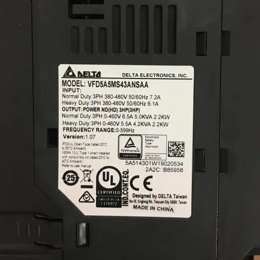 Biến Tần Inverter Delta 3P 380V 2.2kW VFD5A5MS43ANSAA