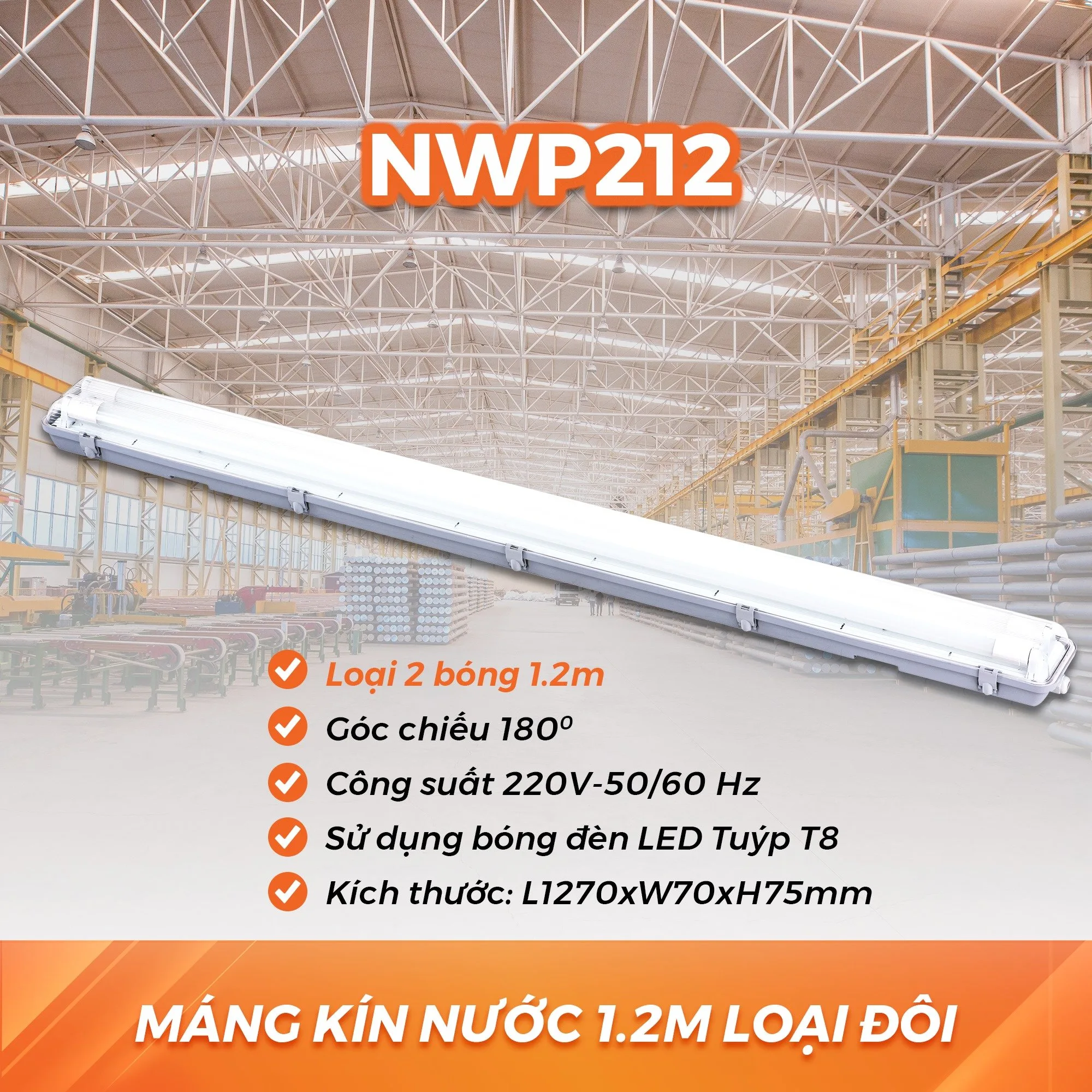 Máng Đèn Led Đôi Chống Nước Cho Phòng Sạch IP65 Nanoco NWP212