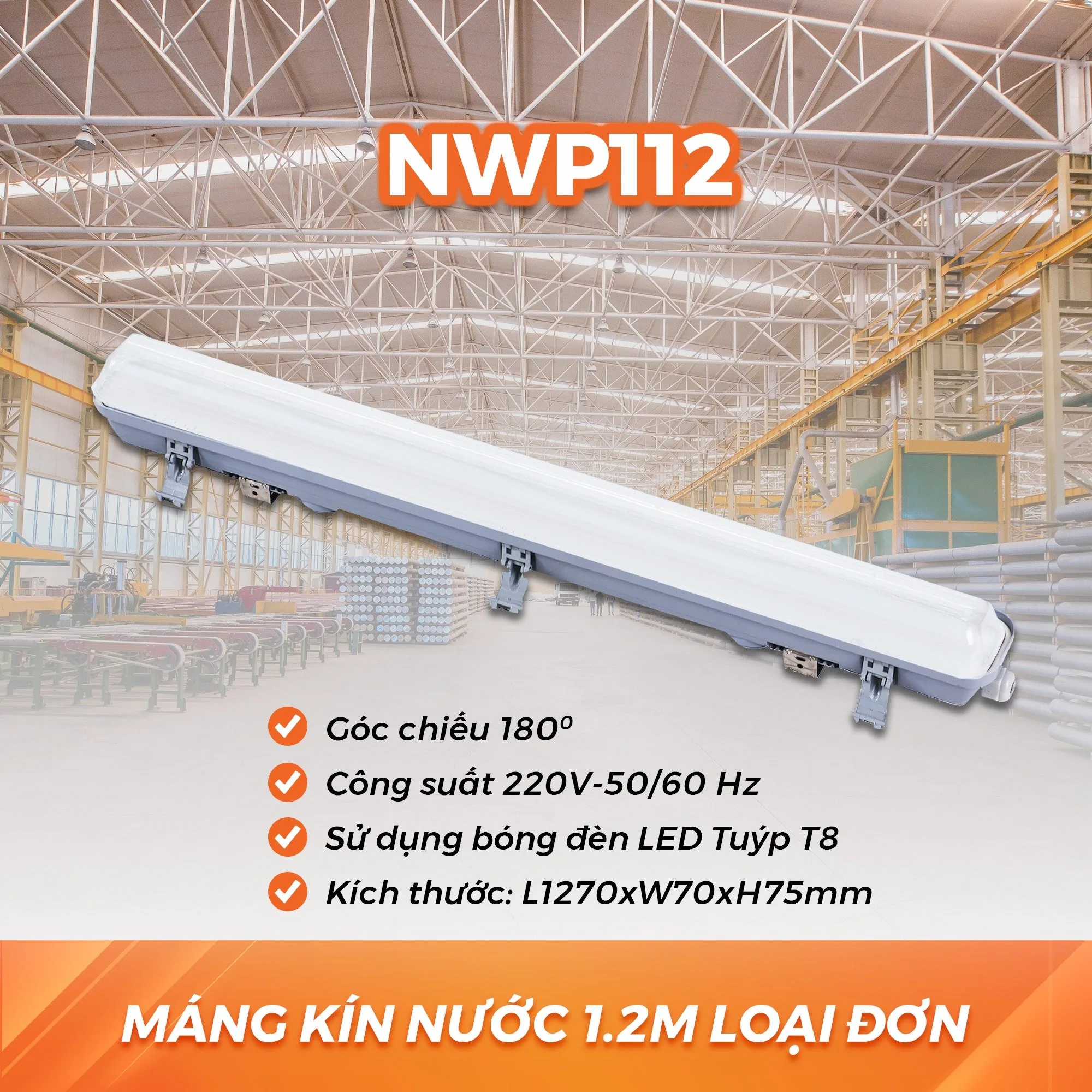 Máng Đèn Led Đơn Chống Nước Cho Phòng Sạch IP65 Nanoco NWP112
