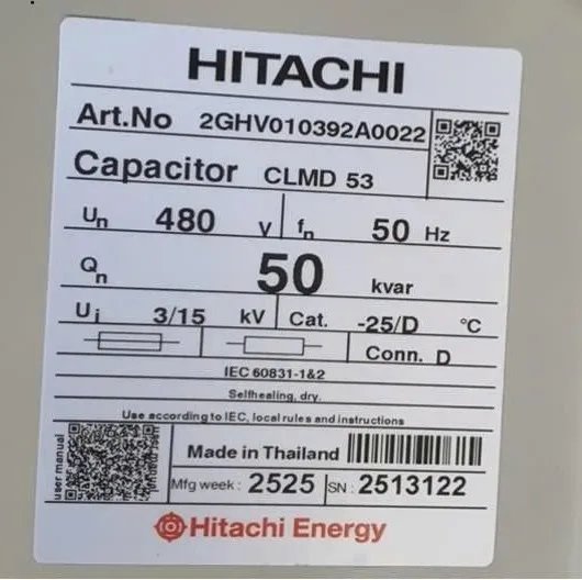 Tụ Bù Cos Phi Capacitor Hitachi 50kVar CLMD53 2GHV010392A0022