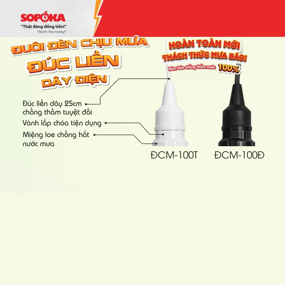 Đuôi Đèn Liền Dây 25Cm Chống Nước Sopoka ĐCM-100