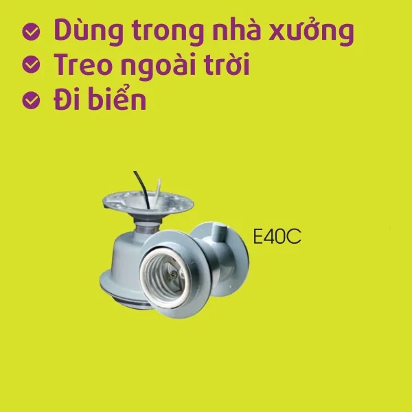 Đuôi Đèn Sứ Bọc Gang Treo Bóng Đèn Nhà Xưởng Sopoka E40C