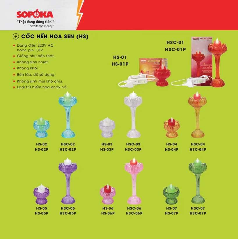 Đèn Điện Trang Trí Trưng Bàn Thờ Hình Nến Hoa Sen Sopoka HSC-04