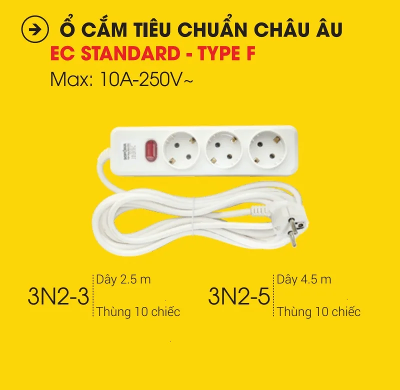 Ổ Cắm Điện Chuẩn Châu Âu Type F 3N2-3