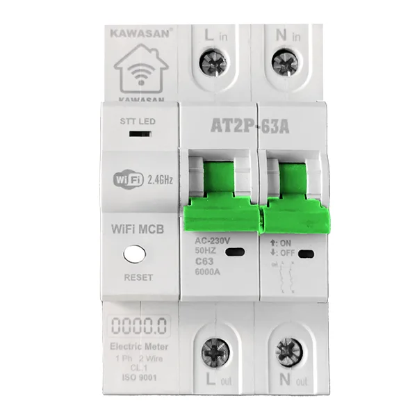 Aptomat MCB Bật Tắt Đo Điện Năng Từ Xa Qua Wifi AT2P-63A